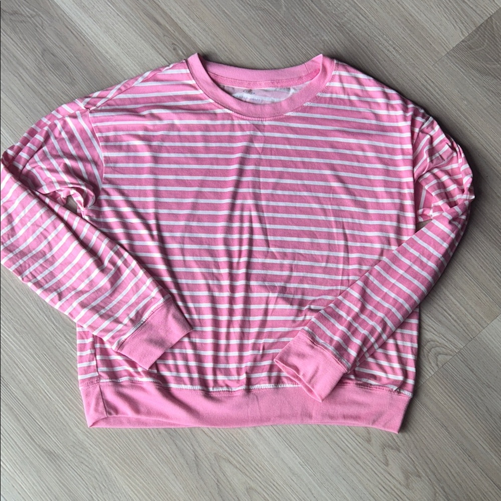 Draper James Striped Top M Pink White NWOT LS Pullover Relax Fit Casual
